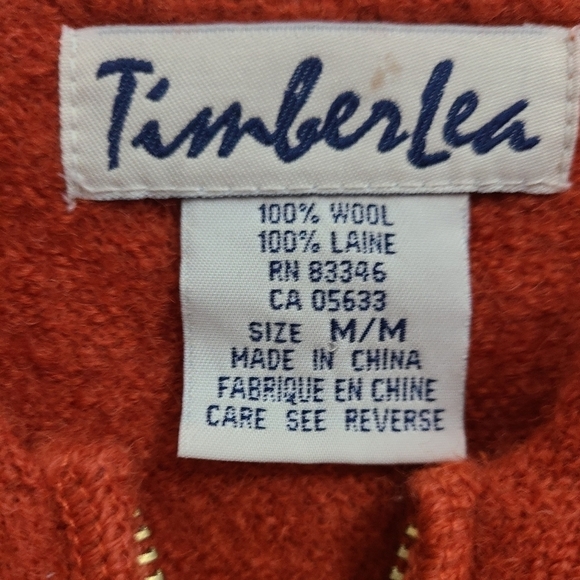 VINTAGE TimberLea 100% Wool Full Zip Embroidered Orange Cardigan SZ Med - Picture 6 of 7